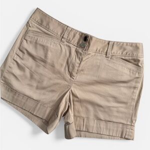 WHBM Tan Dress Shorts Cuffed Tailored Khaki Size 8 Polished Summer
